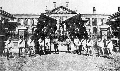Revolutionary soldiers of the Wuchang Uprising, October 1911, the military revolt that triggered the fall of the Qing dynasty.